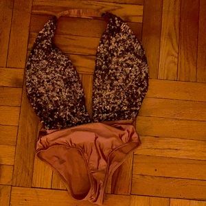 Urban outfitters sequin halter bodysuit sz S NWT